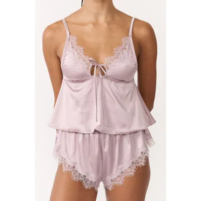 Kat The Label Sorrento Lace Trim Satin Camisole In Purple