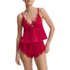 Kat The Label Sorrento Lace Trim Satin Camisole In Red