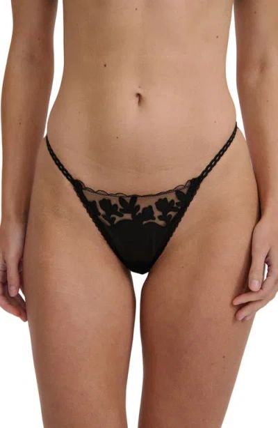 Kat The Label St. Clair Embroidered Thong In Black
