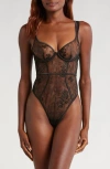 Kat The Label Zephyr Underwire Lace & Mesh Teddy In Black