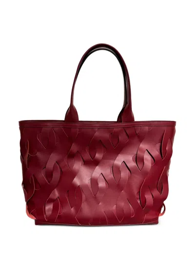 Kata Szegedi Roads Woven Leather Tote Bag In Red