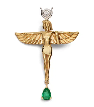 Katarina Tarazi Yellow Gold, White Gold, Diamond And Emerald Ra Virgo Charm In Multi