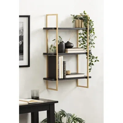 Kate And Laurel 3 Piece Solid Wood Tiered Shelf In Gold;black