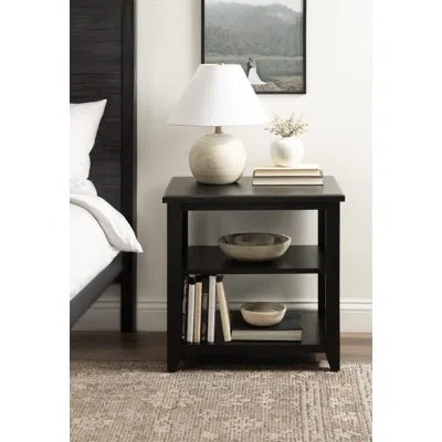 Kate And Laurel Broadbridge Rectangle Tiered Wooden Side Table In Black