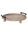 Kate And Laurel Bruillet Round Wooden Footed Tray In Medium Bro