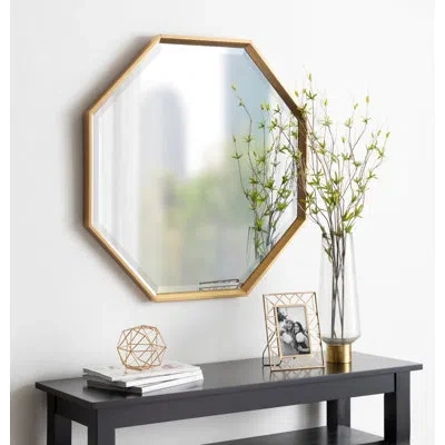 Kate And Laurel Calderoct Modern & Contemporary Beveled Accent Mirror In Gold