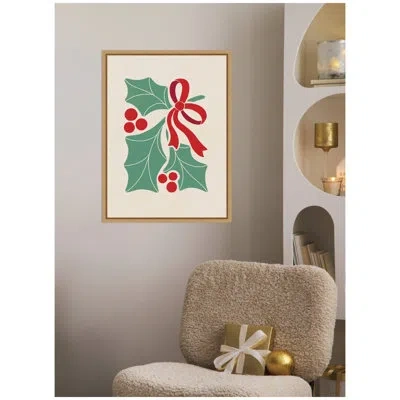 Kate And Laurel Christmas Icons Prima Set Nouveau Holly By Dominique Vari Framed Canvas Wall Art Print In Tan