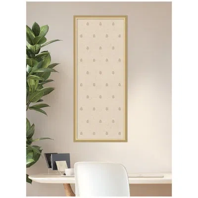Kate And Laurel Framed Fabric Pinboard Beige Botanical Block Print Printed Linen Casual Bulletin Board For Use As A  In Gold