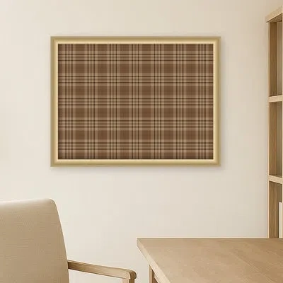 Kate And Laurel Framed Fabric Pinboard Brown Plaid Printed Bulletin Board In Florence Gold