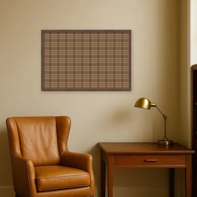 Kate And Laurel Framed Fabric Pinboard Brown Plaid Printed Bulletin Board In Florence Medium Brown