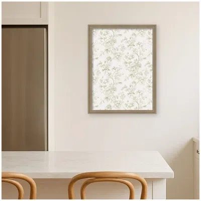 Kate And Laurel Framed Fabric Pinboard Green And White Floral Toile Printed Bulletin Board In Florence Light Brown