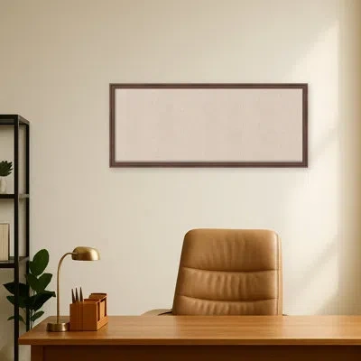 Kate And Laurel Framed Fabric Pinboard Neutral Crosshatch Printed Bulletin Board In Florence Medium Brown