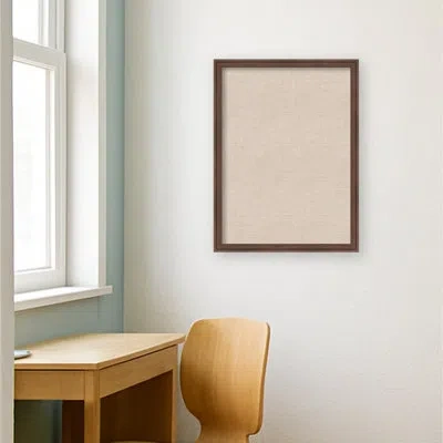 Kate And Laurel Framed Fabric Pinboard Neutral Crosshatch Printed Bulletin Board In Florence Medium Brown