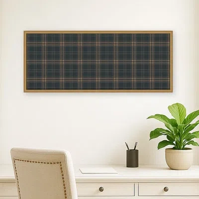 Kate And Laurel Framed Fabric Pinboard Plaid Two Tone Blue Beige Printed Bulletin Board In Edith Gold