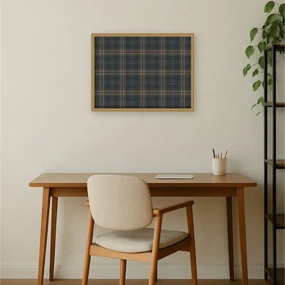 Kate And Laurel Framed Fabric Pinboard Plaid Two Tone Blue Beige Printed Bulletin Board In Edith Gold