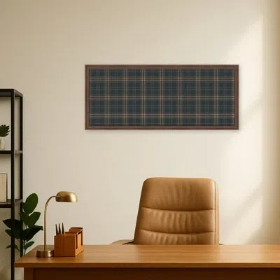 Kate And Laurel Framed Fabric Pinboard Plaid Two Tone Blue Beige Printed Bulletin Board In Florence Medium Brown