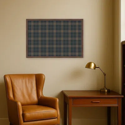 Kate And Laurel Framed Fabric Pinboard Plaid Two Tone Blue Beige Printed Bulletin Board In Florence Medium Brown