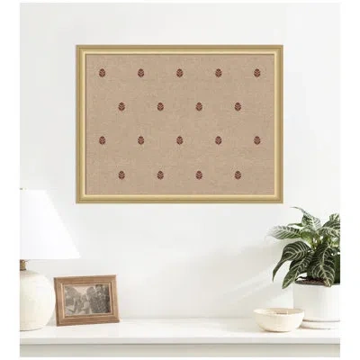 Kate And Laurel Framed Fabric Pinboard Red Botanical Block Print Printed Linen Casual Bulletin Board For Use As A Vi In Gold