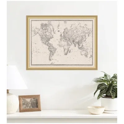 Kate And Laurel Framed Fabric Pinboard Vintage Black And White Linen World Map Printed Linen Bulletin Board In Gold