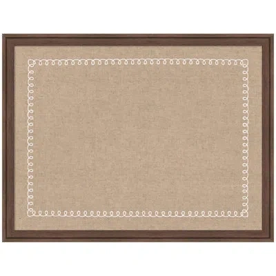 Kate And Laurel Framed Fabric Pinboard White Scalloped Edge Printed Linen Casual Bulletin Board For Use As A Vision  In Florence Medium Brown