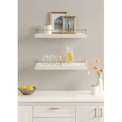 Kate And Laurel Havina Two-piece Floating Shelf Set With Railings In White