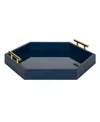 Kate And Laurel Lipton Hexagon Decorative Tray With Metal Handles In Navy