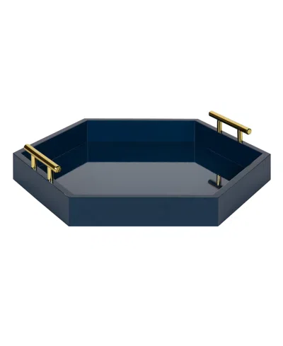 Kate And Laurel Lipton Hexagon Decorative Tray With Metal Handles In Navy