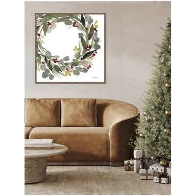 Kate And Laurel Loose Christmas Wreath By Patricia Shaw Framed Canvas Wall Art Print In Dark Gold