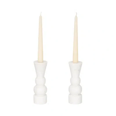 Kate And Laurel Maleea Two-piece Taper Candle Holder Set In White