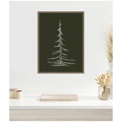 Kate And Laurel Minimalist Evergreen Trees Sketch 2 Green By The Creative Bunch Studio Framed Canvas Wall Art Print In Dark Gold