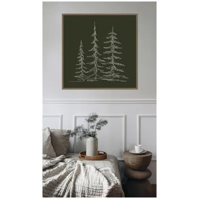 Kate And Laurel Minimalist Evergreen Trees Sketch Green By The Creative Bunch Studio Framed Canvas Wall Art Print In Dark Gold