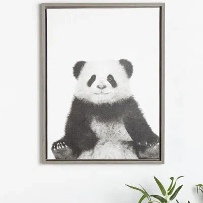 Kate And Laurel Panda By Simon Te Of Tai Prints Framed Canvas Wall Art Print In Gray