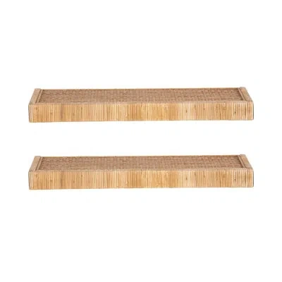Kate And Laurel Rahmati Two-piece Rattan Shelf Set In Natural Wood