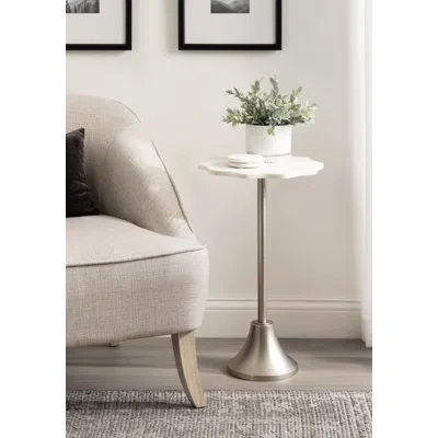 Kate And Laurel Sanzo Modern Wavy Marble Side Table In White