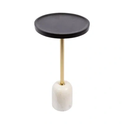 Kate And Laurel Shorrock Mango Wood And Marble Round Side Table In Black