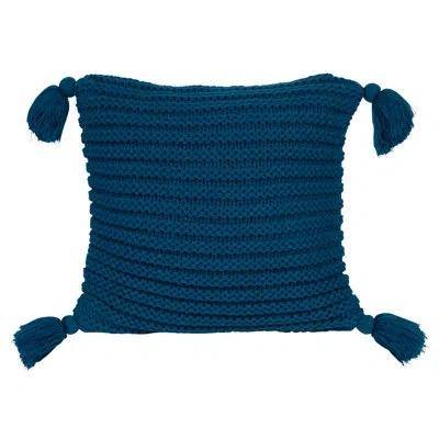 Kate And Laurel Tassey Ribbed Knit Square Pillow Cover In Dark Teal