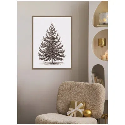 Kate And Laurel Vintage Evergreen Fir Tree Lllustration I By The Creative Bunch Studio Framed Canvas Wall Art Print In Dark Gold