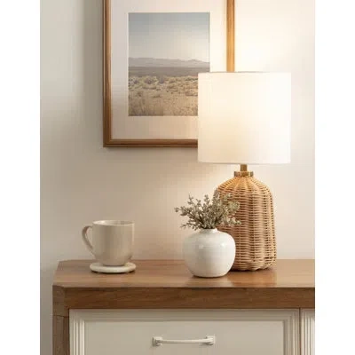 Kate And Laurel Wylla Modern Rattan Bedside Table Lamp In Tan