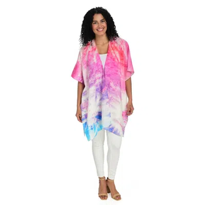 Kate & Mallory Tie-dye Printed 100% Cotton Drop Shoulder Open Front Kimono In Pink