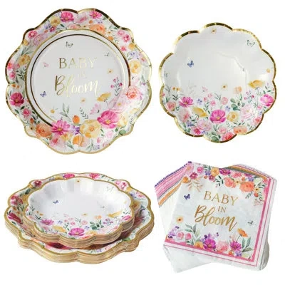 Kate Aspen Baby In Bloom 62 Piece Party Tableware Set Baby Shower Party Decorations Plates & Napkins, Vibrant F