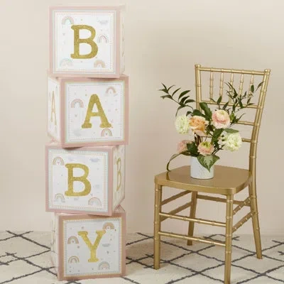 Kate Aspen Boho Rainbow Baby Block Box In Pink