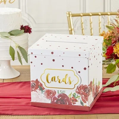 Kate Aspen Card Box In Burgundy,gold,white