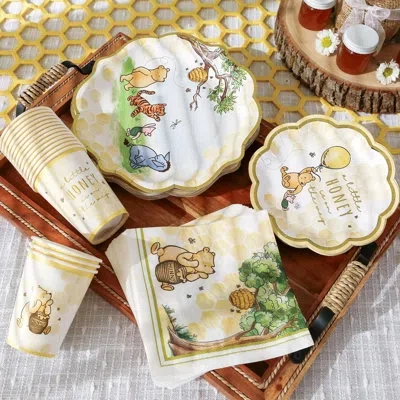 Kate Aspen Honey Bear 78 Piece Party Tableware Set Baby Shower Party Decorations Plates; Cups & Napkins; Adorab