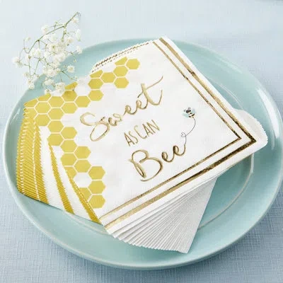 Kate Aspen Sweet As Can Bee Decorative Paper Baby Shower Napkins (set Of 30), Thick Decorative Dinner Napkins,  In Yellow