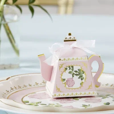 Kate Aspen Tea Time Whimsy Teapot Favor Box In Pink