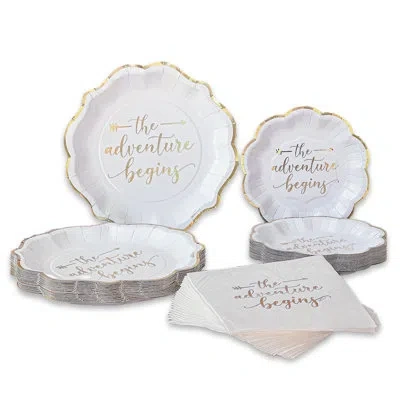 Kate Aspen The Adventure Begins 72 Piece Party Tableware Set (24 Guests) In White;gold