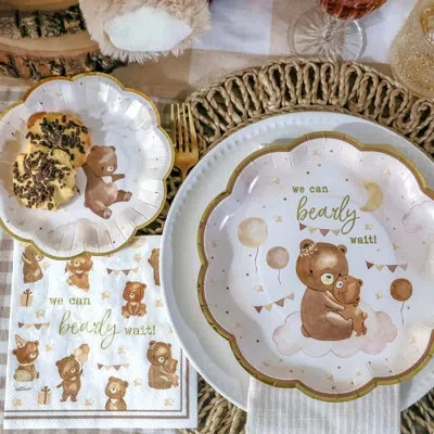 Kate Aspen We Can Bearily Wait 62 Piece Party Tableware Set Baby Shower Party Decorations Plates & Napkins; Ado In We Can Bearly Wait