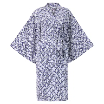 Kate Austin Designs Women's Blue / White Lena Organic Cotton Lounge Kimono Robe With Obi Belt Tie And Hidden Sleeve Pock In Pink