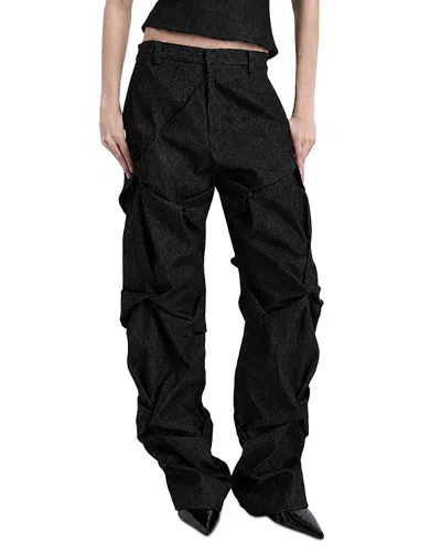 Kate Barton Astrid Denim Sculpted Drape Trousers In Black