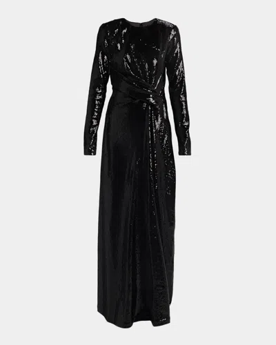 Kate Barton Kate Draped Sequin Column Gown In Multi